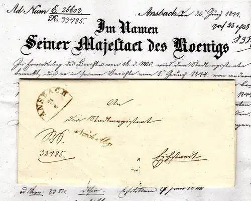 Bayern 1844, HKS ANSBACH u. "Nach Abg." auf Brief n. Eichstätt