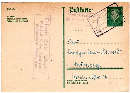 Bayern, Posthilfstelle WÖRNITZ Taxe Schillingsfürst auf DR Karte m. Bahnpost