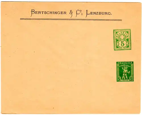 Schweiz, Lenzburg Privat Ganzsachen Umschlag m. 2 versch. 5 C. Wertstempeln