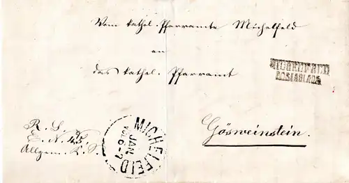 Bayern 1866, L2 POSTABLAGE MICHELFELD auf Brief n. Gössweinstein.