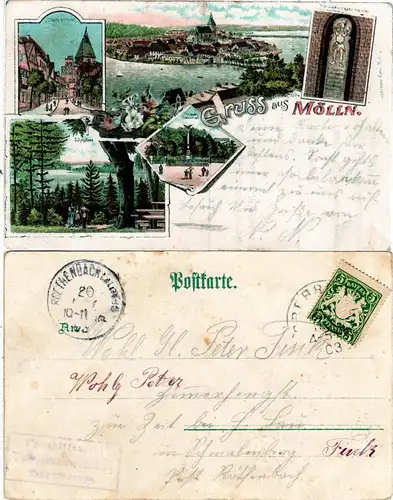 Bayern 1903, Posthilfstelle VORDERSCHWEINHOF Taxe Oberreute auf Mölln Litho-AK 