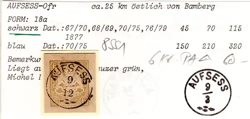Bayern, 6 Kr. Postanweisungs Ga-Ausschnitt m. klarem Zierstpl. AUFSESS. Geprüft.