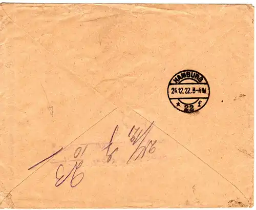 Österreich 1922, 1000+200 K. auf Brief v. Wien m. rücks. Hamburg Eilbotenstempel