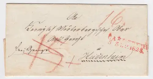 Baden 1828, L2 Carlsruhe auf Brief "frei Grenze" n. Heidenheim Württemberg #1948