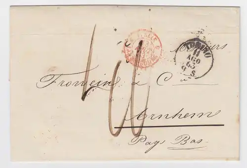 Italien NL 1863, K1 Torino auf Porto Brief Brief via Lanslebourg France. #1607
