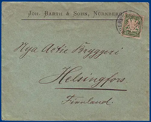 Bayern 1898, 5 Pfg. auf Drucksache v. Nürnberg nach Finnland. #S770