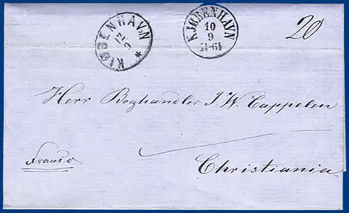 Dänemark, Franco Brief nach Norwegen 1862.  #S365