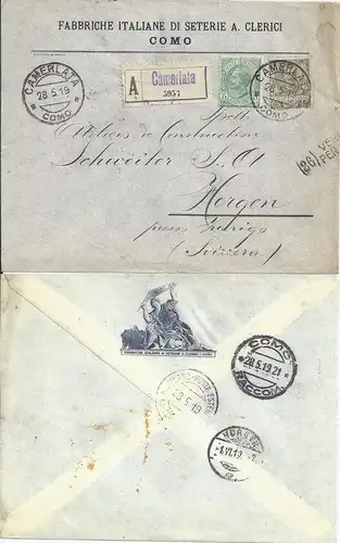 Italien 1919, Camerlata, Firmen Einschreiben Zensur Brief i.d. Schweiz. #2627