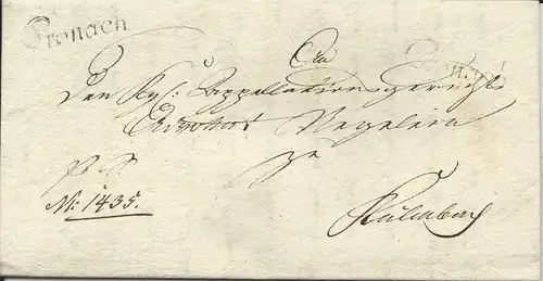 Bayern 1827, Schreibschrift L1 Cronach 2mal auf Brief n. Kulmbach. #1190