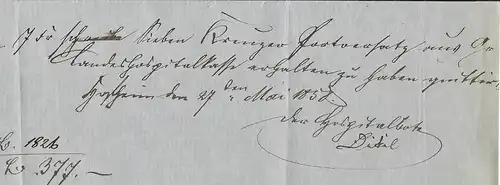 Taxis 1858, K1 Giessen auf Paket Brief, innen Botenlohn Quittung f. 7 Kr. #2728