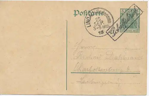 DR 1913, Bodensee Schiffspost Ganzsache m.  R1 Schiffsbrief u. K1 Lindau. #1076