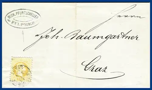 Österreich 1872, 2 Kr. auf Drucksache Brief m. Inhalt v. FULPMES nach Graz. #S44