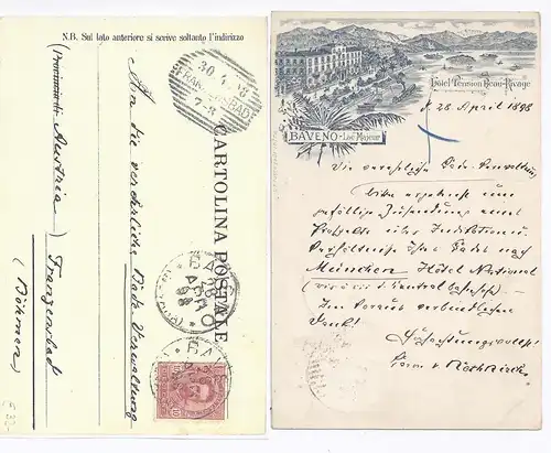 Italien 1898, Baveno Piemont, Hotel Beau-Rivage, gebr. sw Vorläufer AK. #229