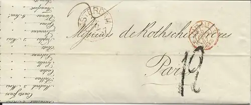NL 1857, Porto Brief m. gerduckten Wechselkursen v. Amsterdam n. Frankreich.  
