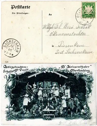 Bayern 1907, Reservestempel DEISENHOFEN R auf Unterhaching sw-AK m. 5 Pf.
