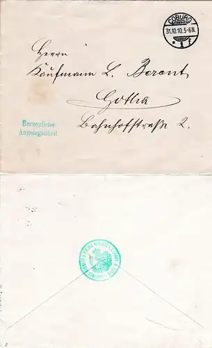 DR 1910, Portofreiheit Herzogliche Angelegenheit, Brief v. Coburg n. Gotha