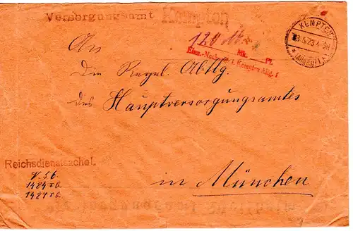 DR 1923, Reichsdienstsache Brief m. Einn.-Nachweis i. Kempten Allg.1