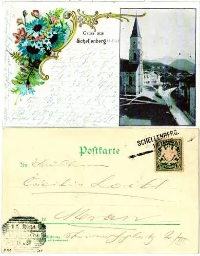 Bayern 19019, L2-Aushilfsstpl. SCHELLENBERG auf Gruss aus-AK m. 5 Pf.