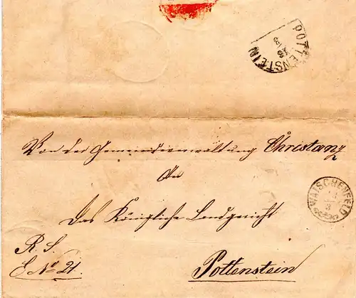 Bayern 1874, Zierstempel WAISCHENFELD klar auf Brief v. Christanz n. Pottenstein