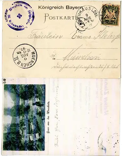 Bayern 1897, Postablage-K1 NEUHAUS i. Obb. auf Gruss aus-AK m. 5 Pf. (Sem 100.-)