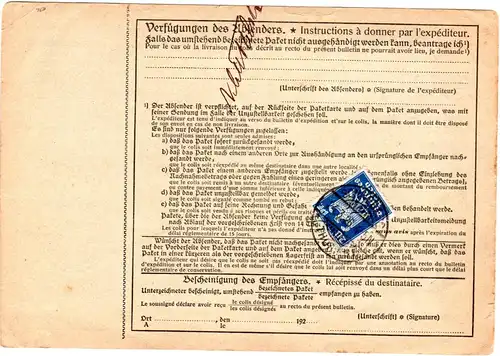 DR 1926, 4x50+3x20 Pf. vs.+rs. auf Paketkarte v. SONNEBERG n. Norwegen