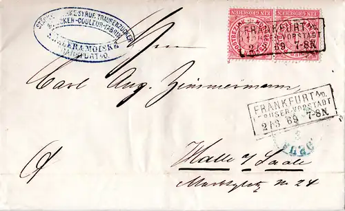 NDP 1869, R2 FRANKFURT A/O. LEBUSER VORSTADT auf Firmen Brief m. Paar 1 Gr.
