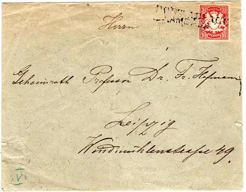Bayern,  L2 POSTBLAGE AMBACH auf Brief m. 10 Pf. n. Leipzig.