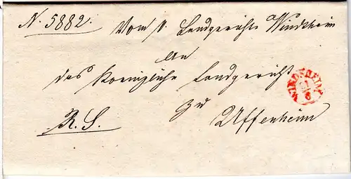 Bayern 1843, roter Fingerhut Stpl. WINDSHEIM auf Brief n. Uffenheim.