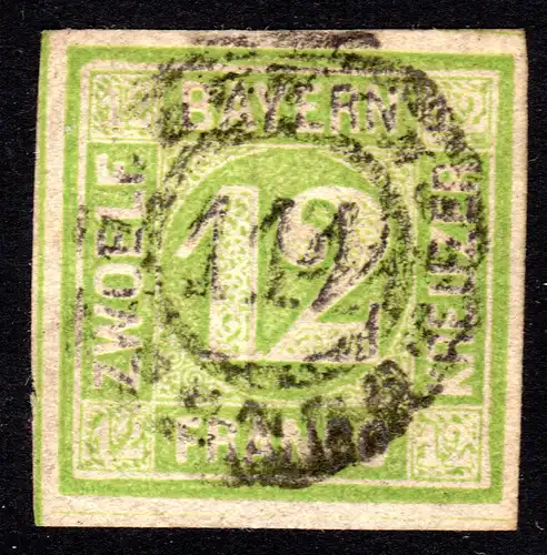 Bayern Nr. 12, allseits breitrandige 12 Kr. m. zentrischem oMR 114
