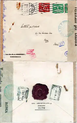 NL 1942, 3 Marken auf WW II Zensur Brief v. Arnhem n. Italien