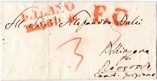 Lombardei & Venetien 1839, L2 MILANO u. FC auf Teilfranko Brief i.d. Schweiz