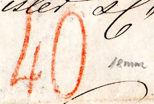 Schweiz 1860, roter Portostpl. "40" auf Frankreich Brief v. Paris