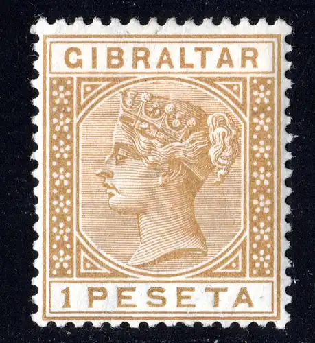 Gibraltar 28, ungebr. 1 Pta. hellbraun mit Originalgummi u. sauberem Falz