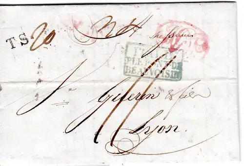 Italien Neapel 1832, Porto Brief via Sardinien u. Pt. Beauvoisin n. Frankreich