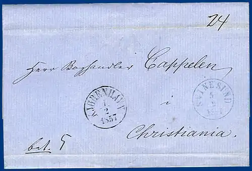 Dänemark, Frankobrief via Schweden n. Norwegen 1857. #S364