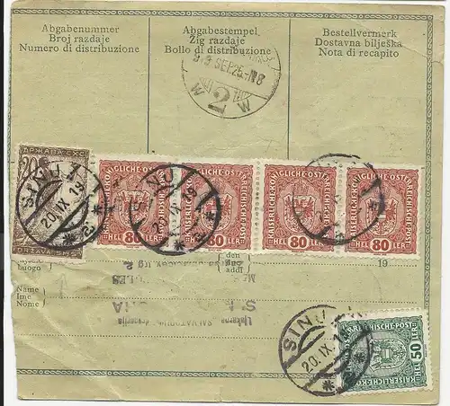 1919, Österreich Jugoslawien Mischfrankatur auf Begleitschein v. Sinj. #2812