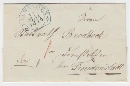 Württemberg 1846, blau ELLWANGEN auf Landzustellung Brief n. Dornstetten. #1790