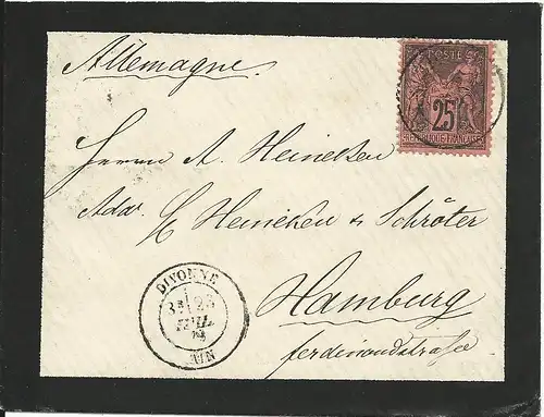 Frankreich Nr.74, 25 C. schwarz/rot auf Trauer Brief v. DIVONNE n. Hamburg