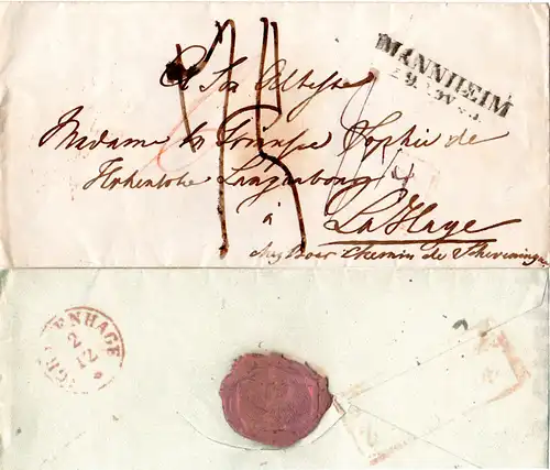 Baden 1845, L2 MANNHEIM auf Porto Brief n. La Hage Holland, NL