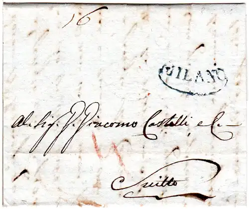 Lombardei 1808, Ovalstpl. MILANO auf Porto Brief n. Schwyz, Schweiz
