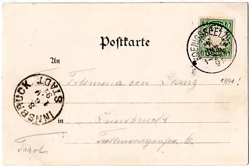 Bayern 1891, Saison-Postamt-K1 KÖNIGSSEE i.Obb. auf Vorläufer Litho-AK m. 5 Pf.