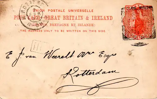 GB 1897, squared circle NEW BRIGHTON LIVERPOOL  auf 1d Ganzsache n. NL