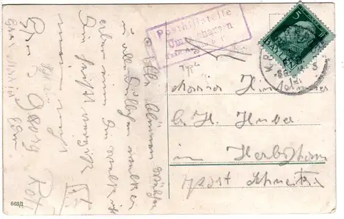Bayern 1912, R3 Posthilfstelle UMRATSHAUSEN Taxe Aschau b.P. auf Karte m. 5 Pf.