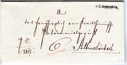 Bayern 1822, L1 V. LANGENFELD klar auf Brief v. Scheinfeld n. Altschönbach