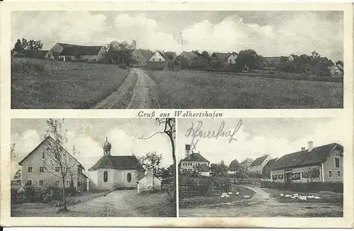 Gruss aus Walkershofen, 1912 gebr. sw AK (Region Erdweg, Dachau)