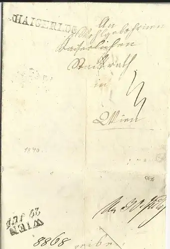 Württemberg 1840, L1 HAIGERLOCH auf Brief n. Österreich. Vermerk Portovergütung