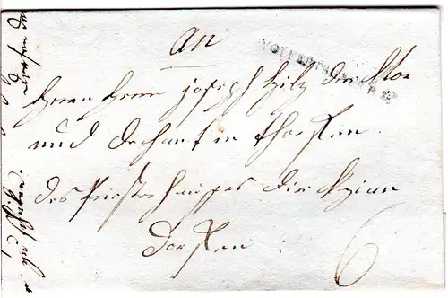 Bayern 1824, L1 WOLFERTSHAUS R.4 (Wolfratshausen) klar auf Porto Brief n. Dorfen