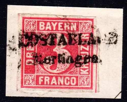 Bayern, L2 POSTABLAGE MERTINGEN auf Briefstück m. breitrandiger 3 Kr.