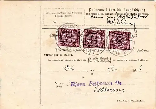 DR 1926, 2x30+rücks. 3x100 Pf. auf Wert Paketkarte v. Berlin n. Norwegen.
