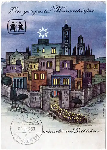 Österreich 1960, 2 S auf Weihnachten Karte v. CHRISTKINDL n. Bethlehem Jordanien